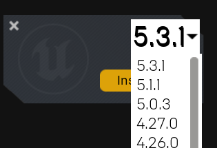 Selecting version of Unreal Engine to install